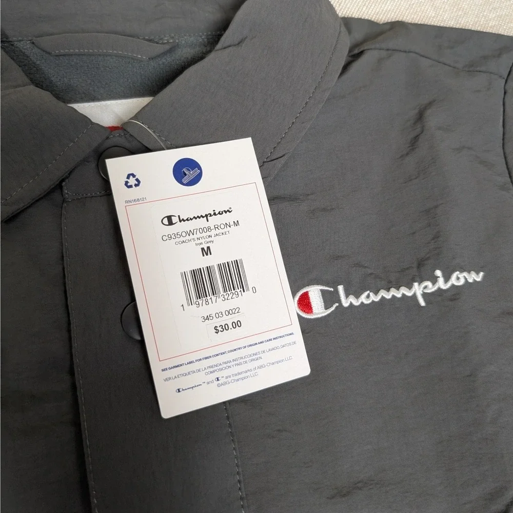 Champion Coach Nylon Jacket Kids Size M 10/12 Iron Grey NWT Fleece Lined C9350W